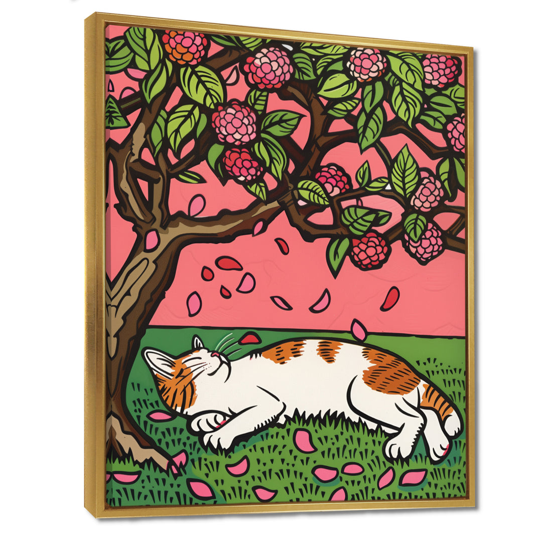 Cat Sleeping Under Cherry Blossom Tree - Cat Wall Decor
