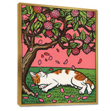 Cat Sleeping Under Cherry Blossom Tree - Cat Wall Decor