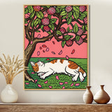 Cat Sleeping Under Cherry Blossom Tree - Cat Wall Decor