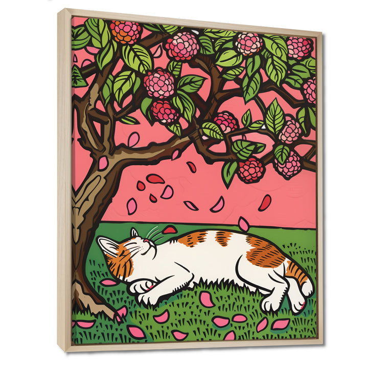Cat Sleeping Under Cherry Blossom Tree - Cat Wall Decor