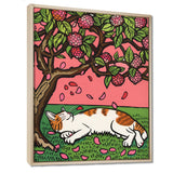 Cat Sleeping Under Cherry Blossom Tree - Cat Wall Decor