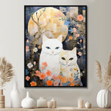 Cute White Cats Flower Full Moon - White Cat Wall Art