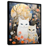 Cute White Cats Flower Full Moon - White Cat Wall Art