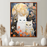Cute White Cats Flower Full Moon - White Cat Wall Art
