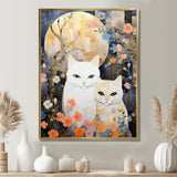 Cute White Cats Flower Full Moon - White Cat Wall Art