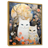 Cute White Cats Flower Full Moon - White Cat Wall Art