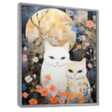 Cute White Cats Flower Full Moon - White Cat Wall Art