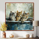 Three Cute Kitten In A Bathtub - Cat Bathroom Large Canvas Wall Art