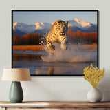Cougar Running In The Mountain River - Cheetah Bedroom Wall Art