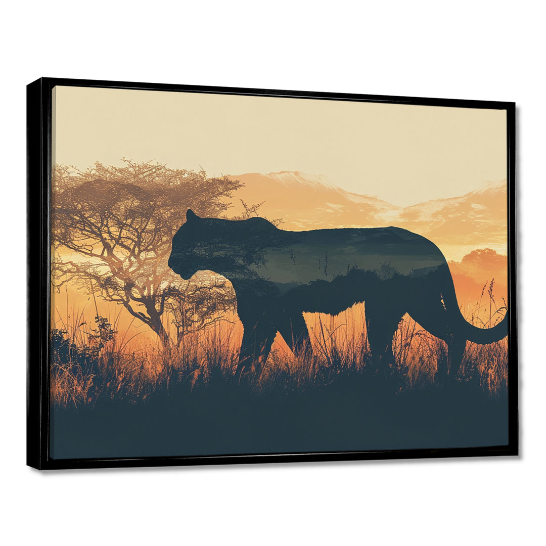 Cougar Silhouette In The Savanne - Cheetah Canvas Wall Art