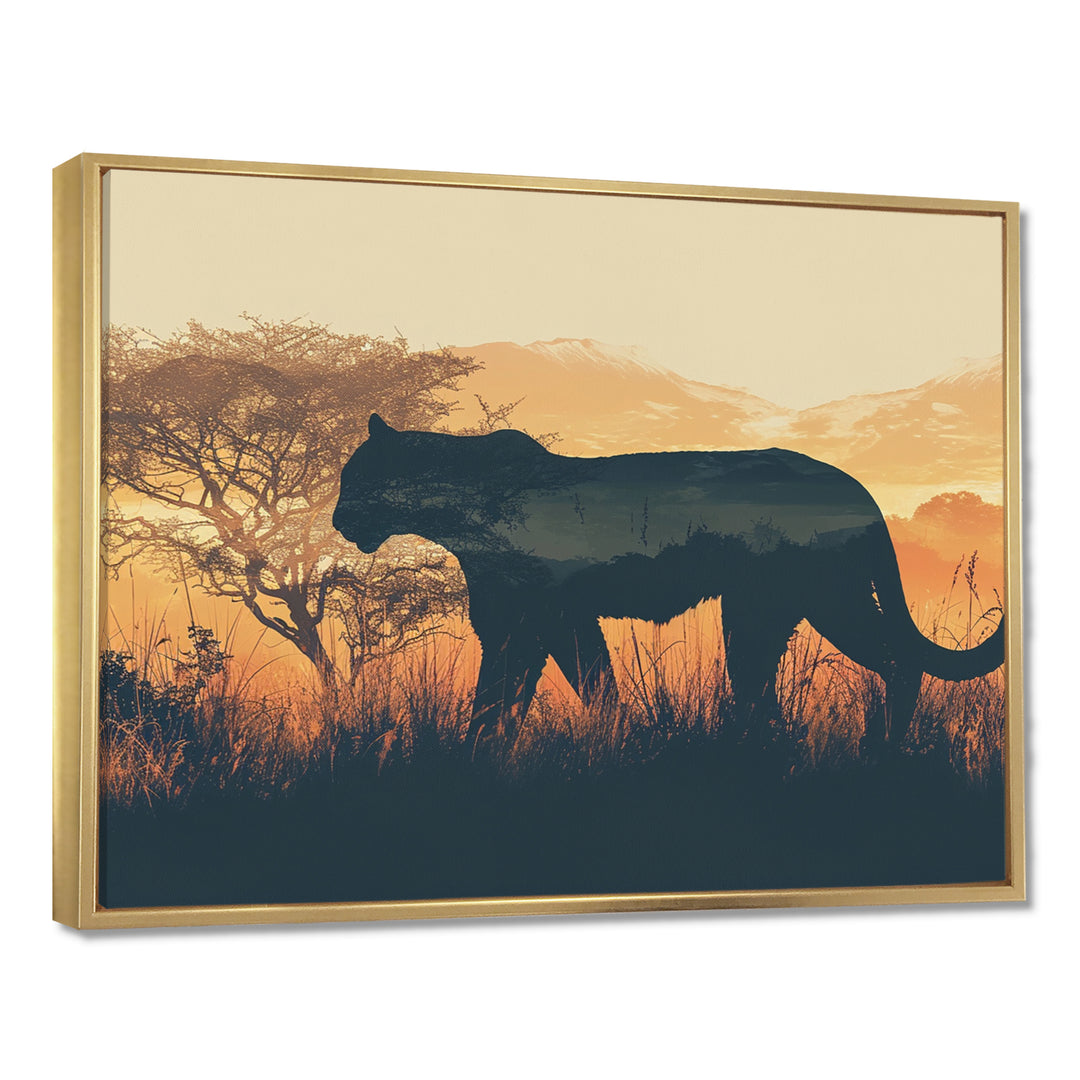 Cougar Silhouette In The Savanne - Cheetah Canvas Wall Art