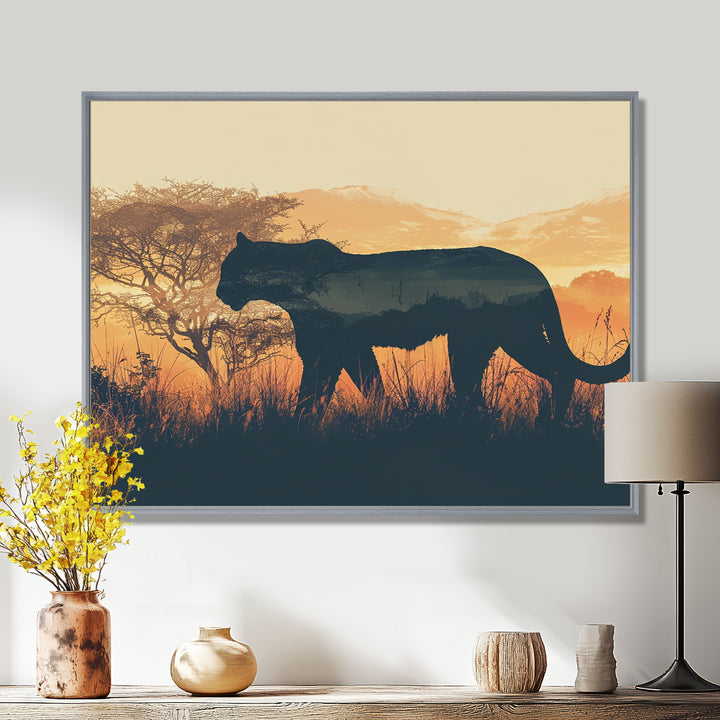 Cougar Silhouette In The Savanne - Cheetah Canvas Wall Art