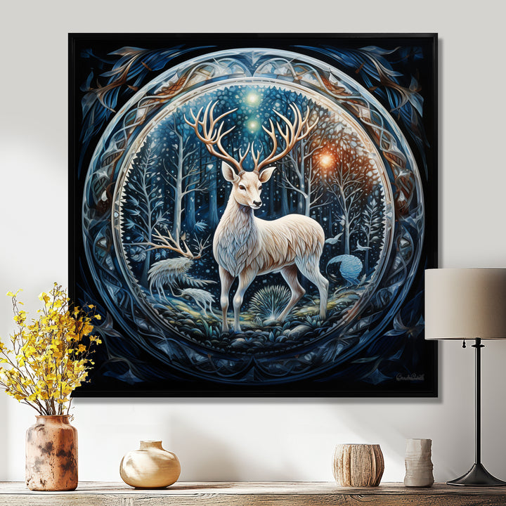 Celestial Deer With Antlers In Enchanted Forest - Deer Home Decor Art