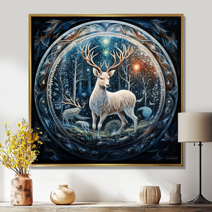 Celestial Deer With Antlers In Enchanted Forest - Deer Home Decor Art