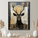 Deer Collage Botanical Gold - Deer Landscape Living Room Wall Art
