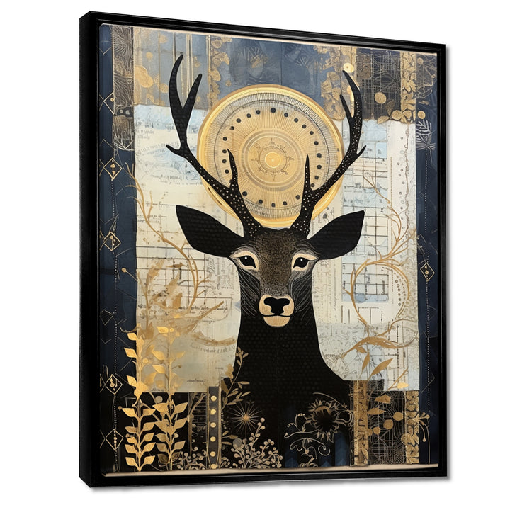 Deer Collage Botanical Gold - Deer Landscape Living Room Wall Art