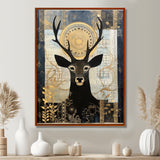 Deer Collage Botanical Gold - Deer Landscape Living Room Wall Art