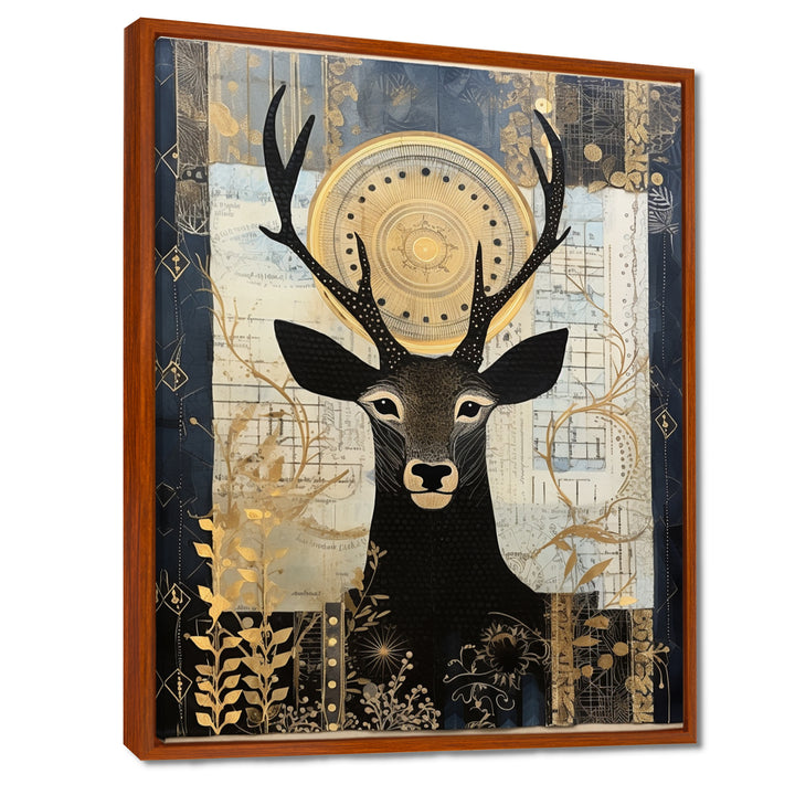Deer Collage Botanical Gold - Deer Landscape Living Room Wall Art