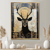 Deer Collage Botanical Gold - Deer Landscape Living Room Wall Art