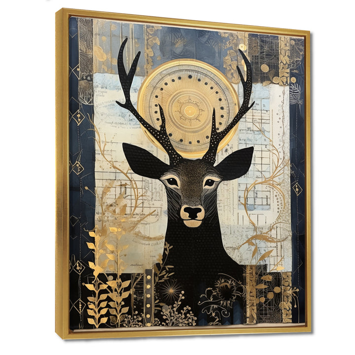 Deer Collage Botanical Gold - Deer Landscape Living Room Wall Art
