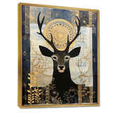 Deer Collage Botanical Gold - Deer Landscape Living Room Wall Art
