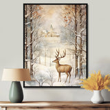 Christmas Deer In Winter Town Forest - Deer Landscape Bedroom Wall Art