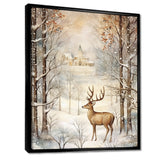 Christmas Deer In Winter Town Forest - Deer Landscape Bedroom Wall Art