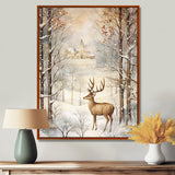 Christmas Deer In Winter Town Forest - Deer Landscape Bedroom Wall Art