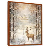 Christmas Deer In Winter Town Forest - Deer Landscape Bedroom Wall Art