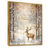 Christmas Deer In Winter Town Forest - Deer Landscape Bedroom Wall Art