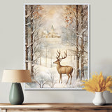 Christmas Deer In Winter Town Forest - Deer Landscape Bedroom Wall Art