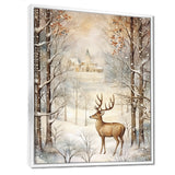 Christmas Deer In Winter Town Forest - Deer Landscape Bedroom Wall Art
