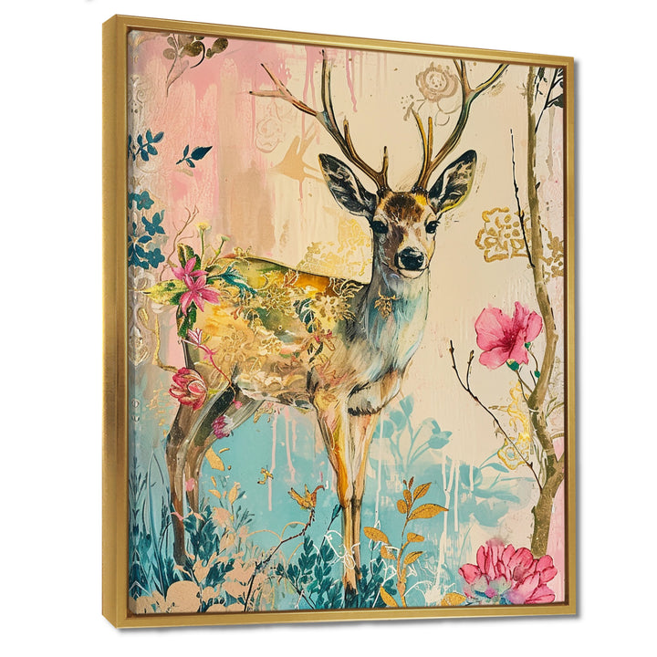 Vintage Boho Deer Flower Forest - Deer Canvas Wall Art