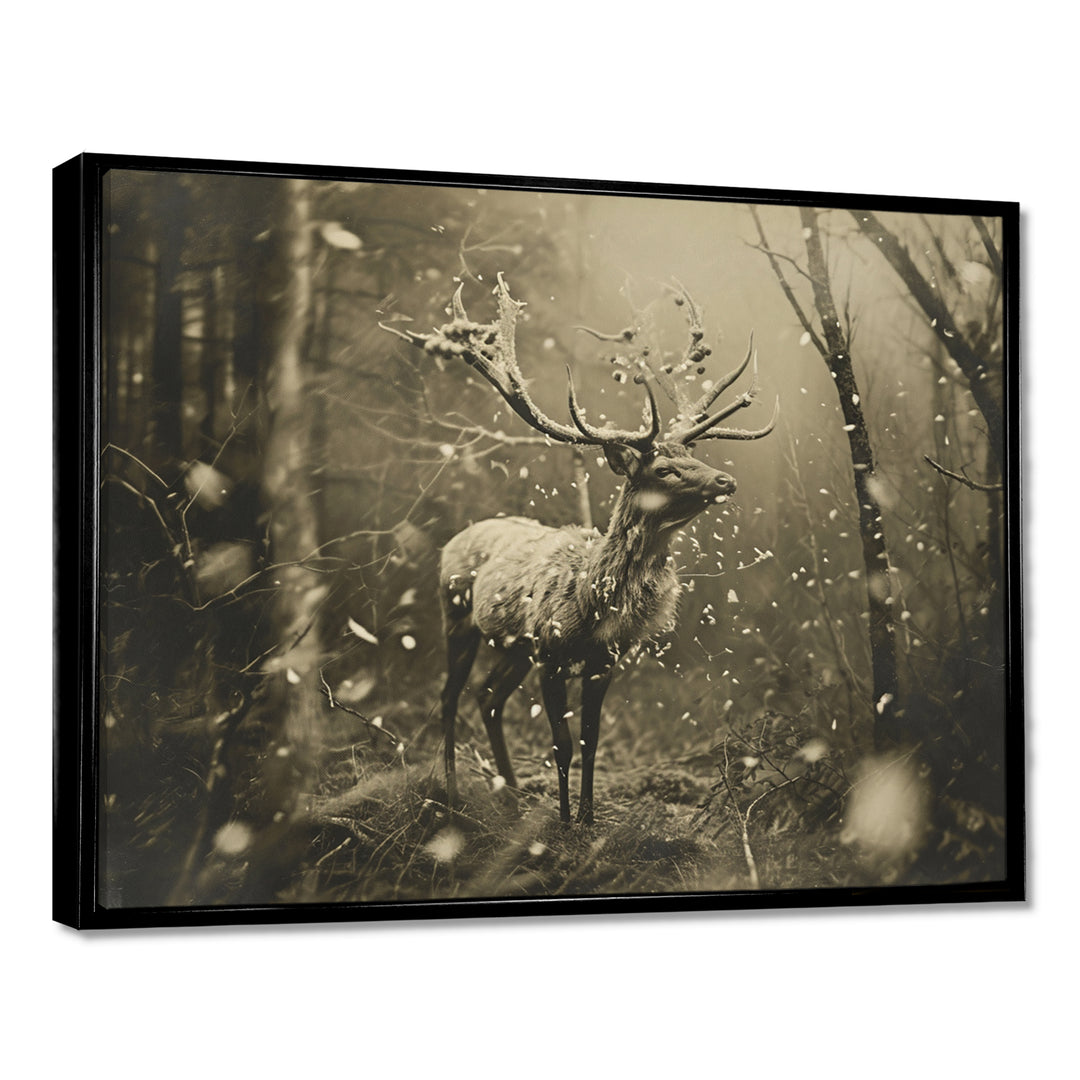 Wild Deer In Winter Forest - Deer Landscape Canvas Wall Art