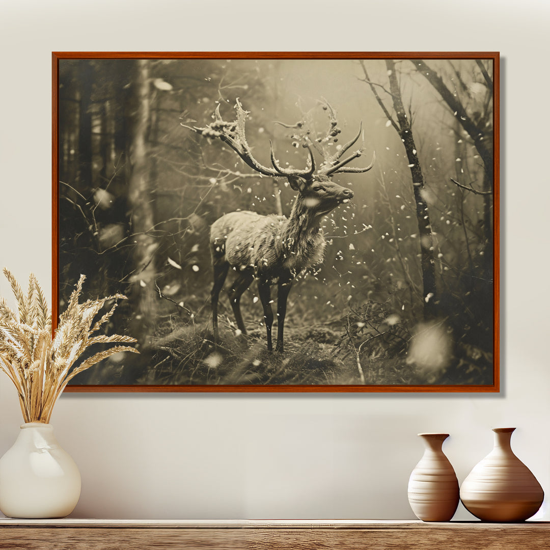 Wild Deer In Winter Forest - Deer Landscape Canvas Wall Art