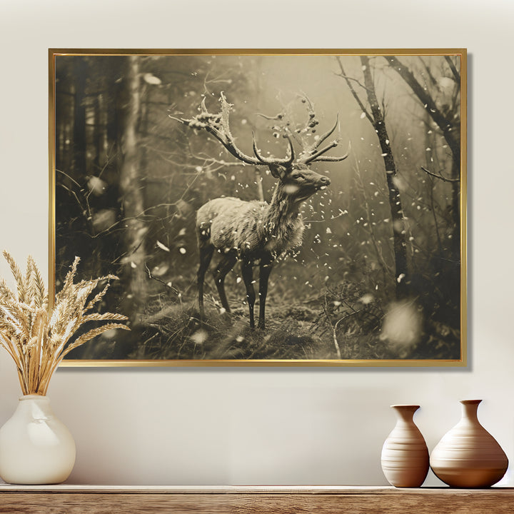 Wild Deer In Winter Forest - Deer Landscape Canvas Wall Art