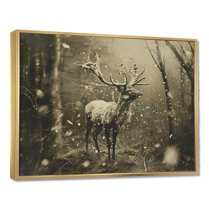 Wild Deer In Winter Forest - Deer Landscape Canvas Wall Art