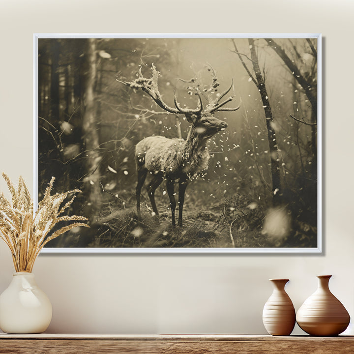 Wild Deer In Winter Forest - Deer Landscape Canvas Wall Art