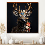 Glamorous Boho Deer With Flowers - Deer Wall Decor