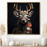 Glamorous Boho Deer With Flowers - Deer Wall Decor
