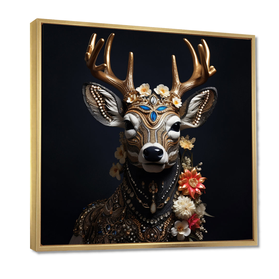 Glamorous Boho Deer With Flowers - Deer Wall Decor