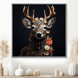 Glamorous Boho Deer With Flowers - Deer Wall Decor
