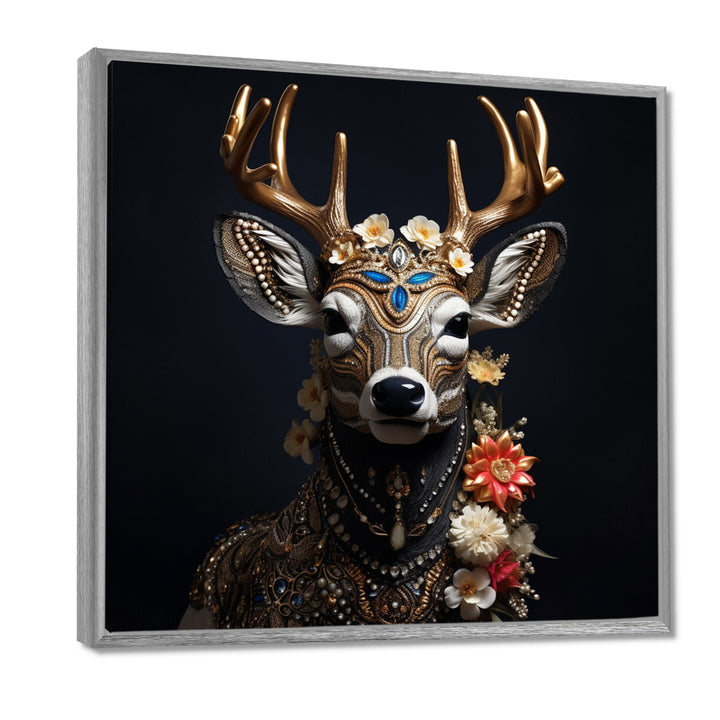 Glamorous Boho Deer With Flowers - Deer Wall Decor