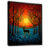 Christmas Deer In Winter Forest Sunset - Blue Deer Landscape Wall Art