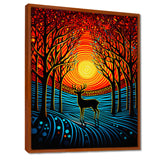 Christmas Deer In Winter Forest Sunset - Blue Deer Landscape Wall Art