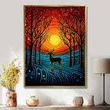 Christmas Deer In Winter Forest Sunset - Blue Deer Landscape Wall Art