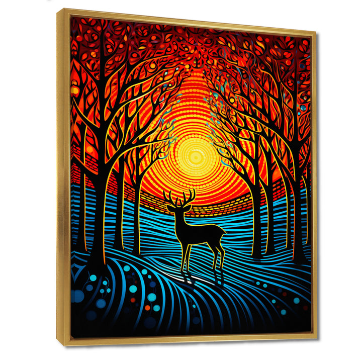 Christmas Deer In Winter Forest Sunset - Blue Deer Landscape Wall Art