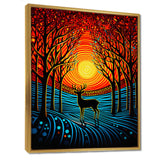 Christmas Deer In Winter Forest Sunset - Blue Deer Landscape Wall Art