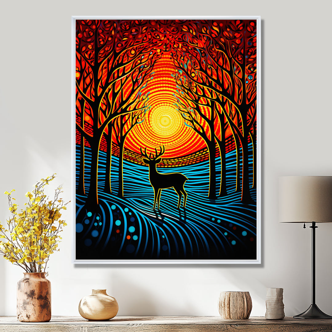 Christmas Deer In Winter Forest Sunset - Blue Deer Landscape Wall Art