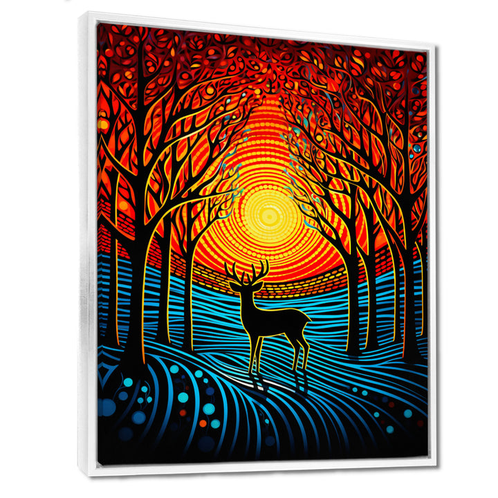 Christmas Deer In Winter Forest Sunset - Blue Deer Landscape Wall Art